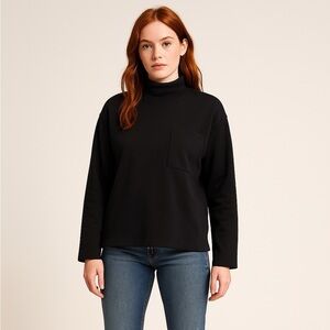 Stateside Womens Top Sz S Black Mock Neck Pocket Shirt Supima Cotton USA Made